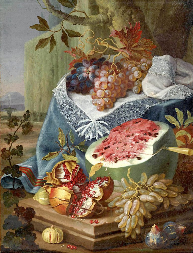 Maximilian Pfeiler, "Nature morte au Pastèques, Grenades, Figues et Raisins". Musée Fesch, Ajaccio.