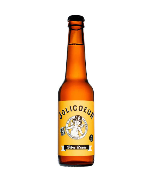 Bière blonde Jolicoeur. Une petite mousse.